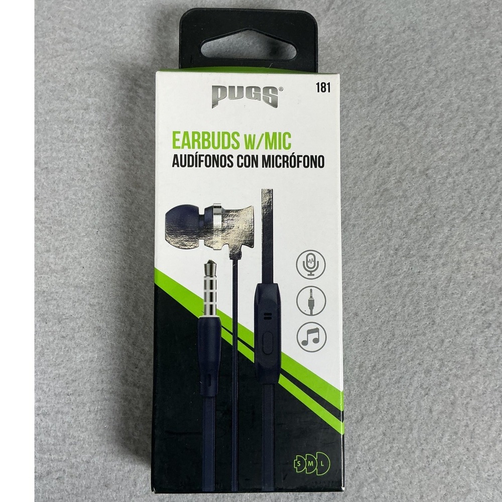 Pugs Earbuds w/ Mic Blue 3.5mm Wired Headphones Earphones New